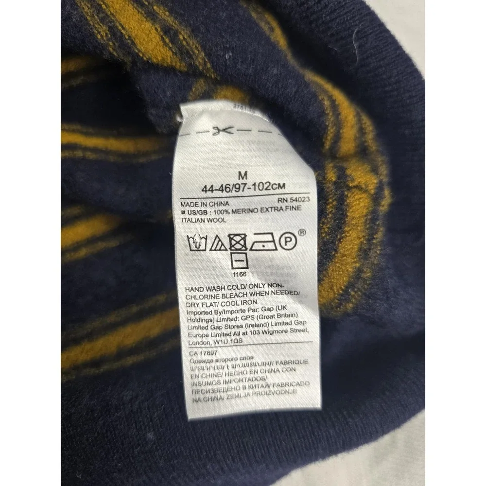 Banana Republic Sweater Mens Medium Blue Stripe Italian Merino Wool‎ Crewneck